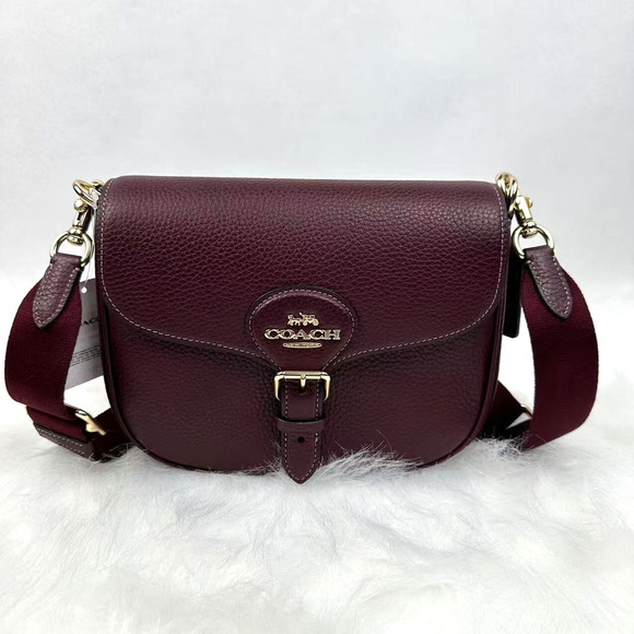 COACH Amelia Saddle Bag Crossbody In Leather Gold/Merlot CP107 NWT - Picture 1 of 10